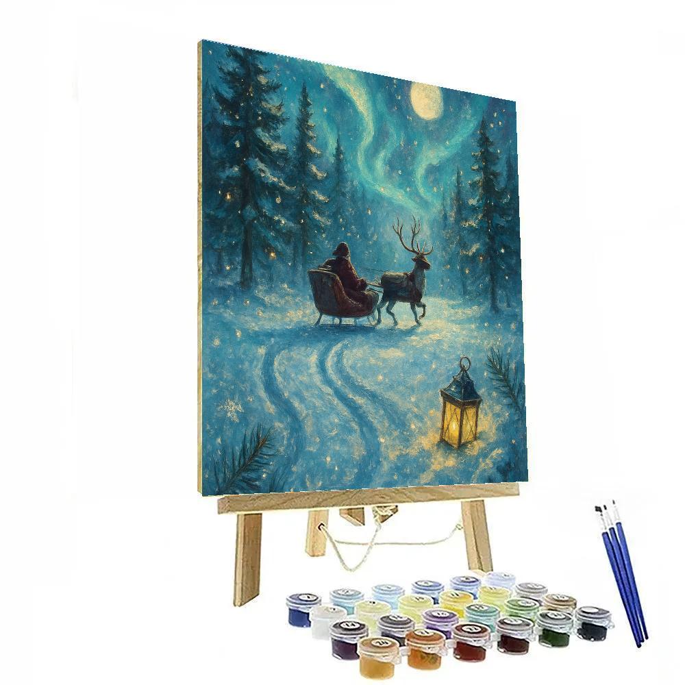Aurora Sleigh Tracks Through Pine Shadows Paint by numbers kits