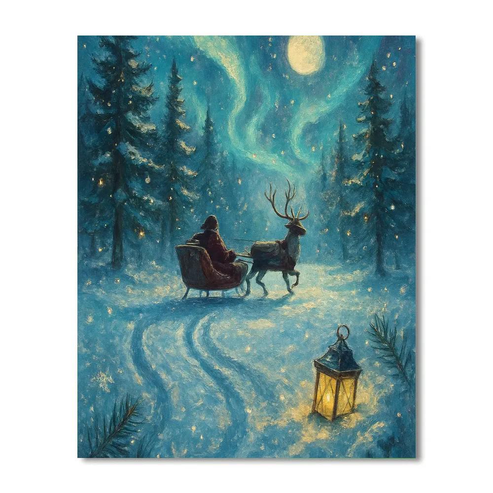 Aurora Sleigh Tracks Through Pine Shadows Paint by numbers kits