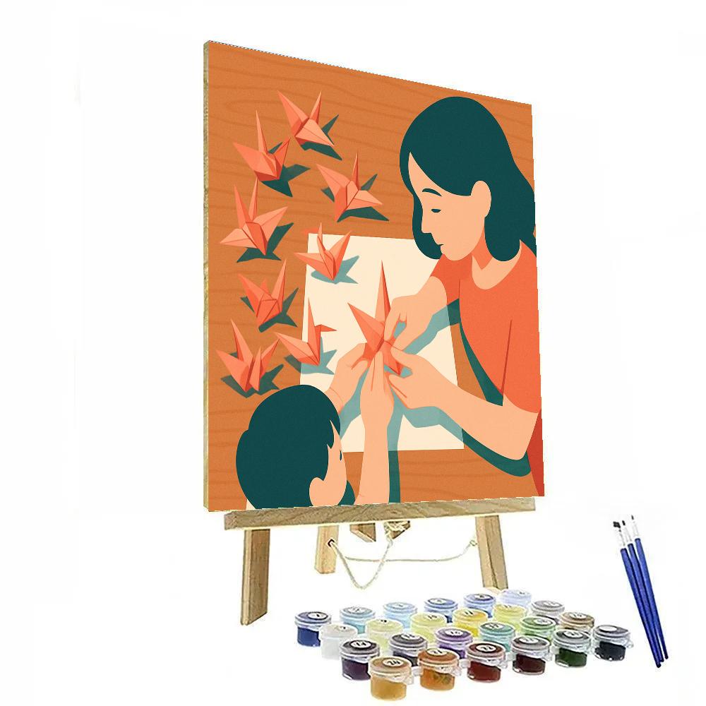Mother And Child Folding Paper Cranes Together Number painting