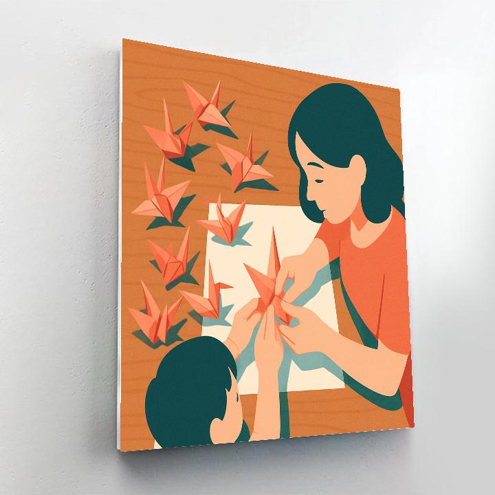 Mother And Child Folding Paper Cranes Together Number painting