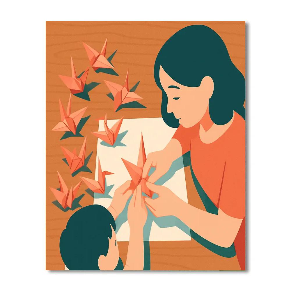 Mother And Child Folding Paper Cranes Together Number painting