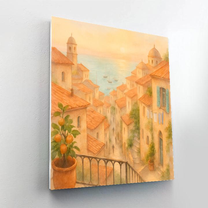Coastal Mosaic Rooftops At Peach Dawn Paint by numbers kits