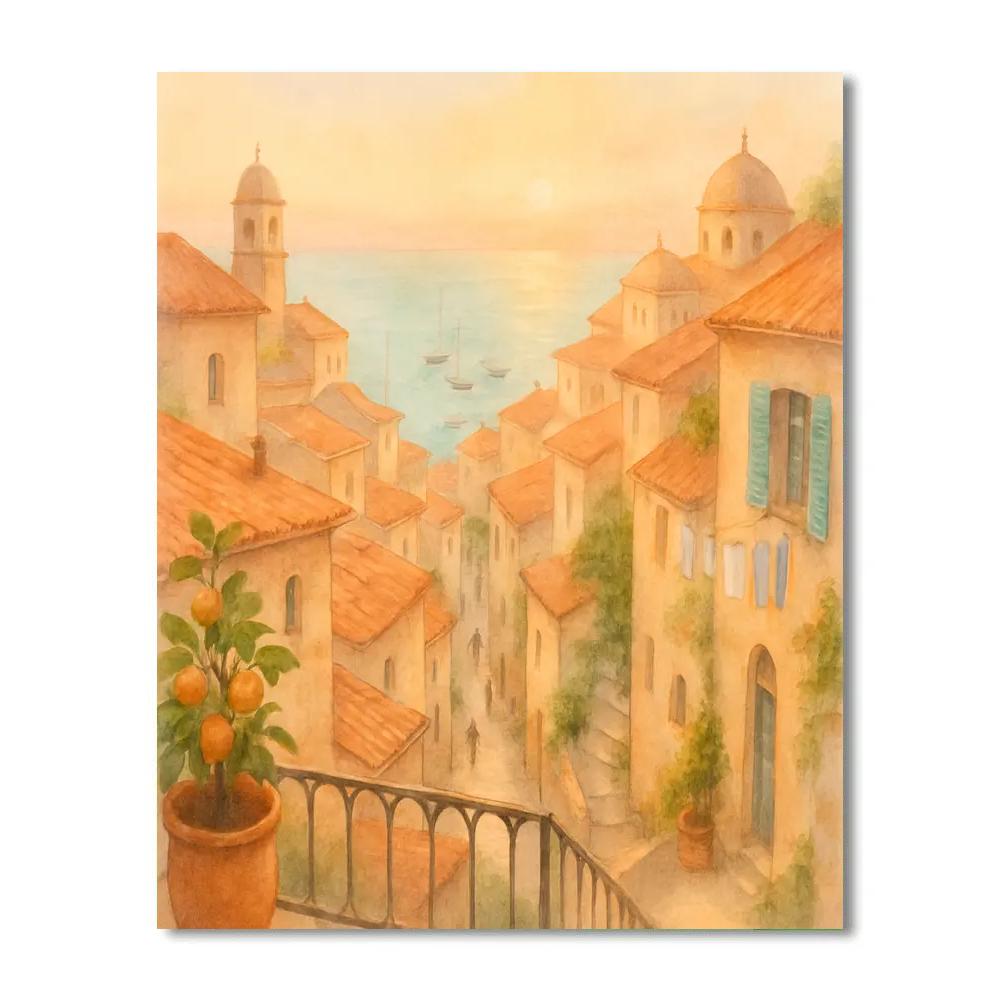Coastal Mosaic Rooftops At Peach Dawn Paint by numbers kits
