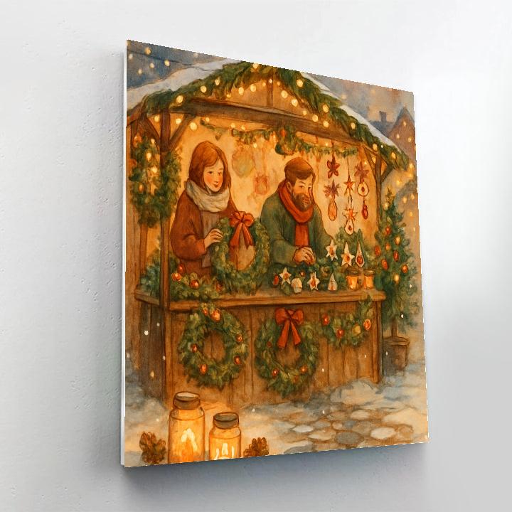 Candlelit Market Of Snowy Evergreens paint by number
