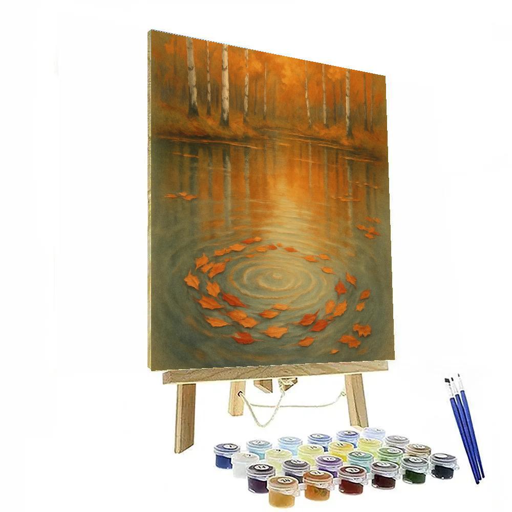Autumn Leaf Swirl On A Quiet Forest Pond paint by color