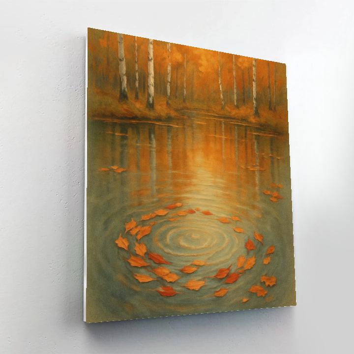 Autumn Leaf Swirl On A Quiet Forest Pond paint by color