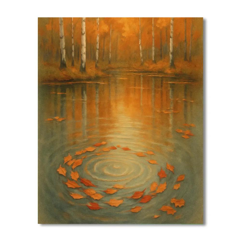 Autumn Leaf Swirl On A Quiet Forest Pond paint by color