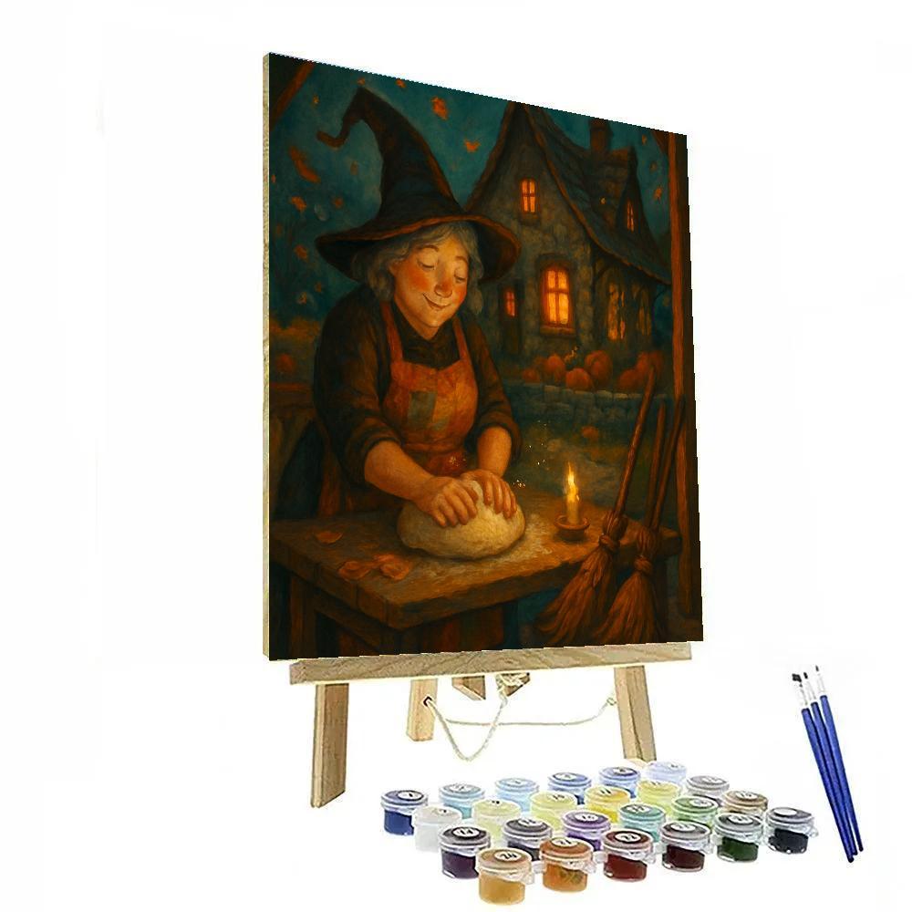 Witch Cottage Bread And Broomsticks DIY paint by numbers