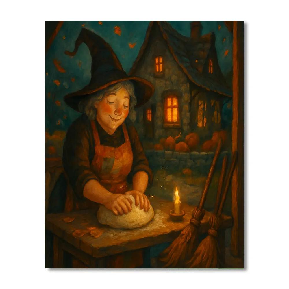 Witch Cottage Bread And Broomsticks DIY paint by numbers