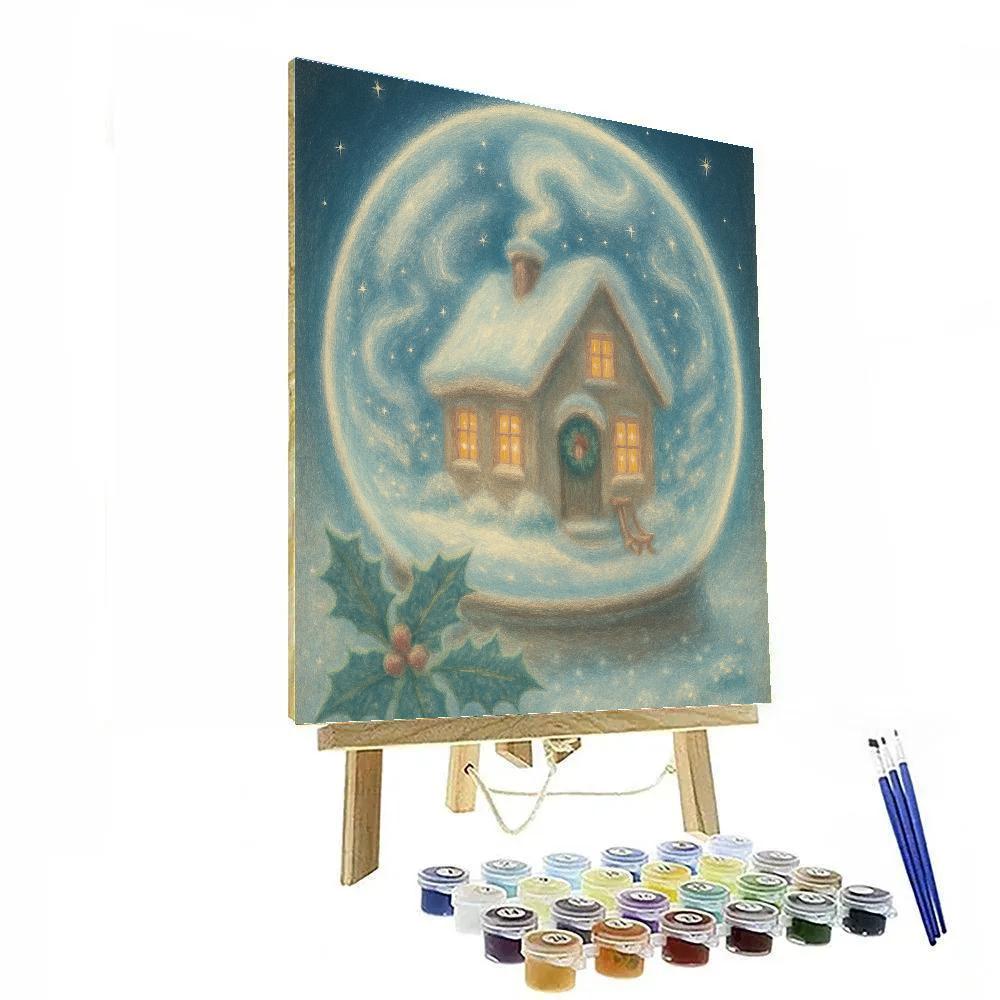 Snow Globe Cottage At Midnight Blue Paint by numbers art