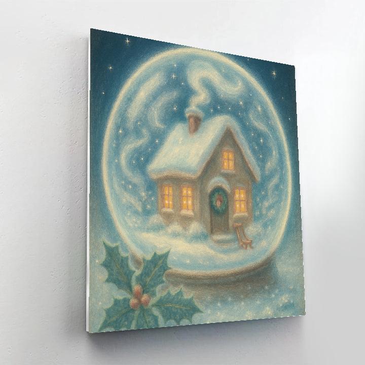 Snow Globe Cottage At Midnight Blue Paint by numbers art