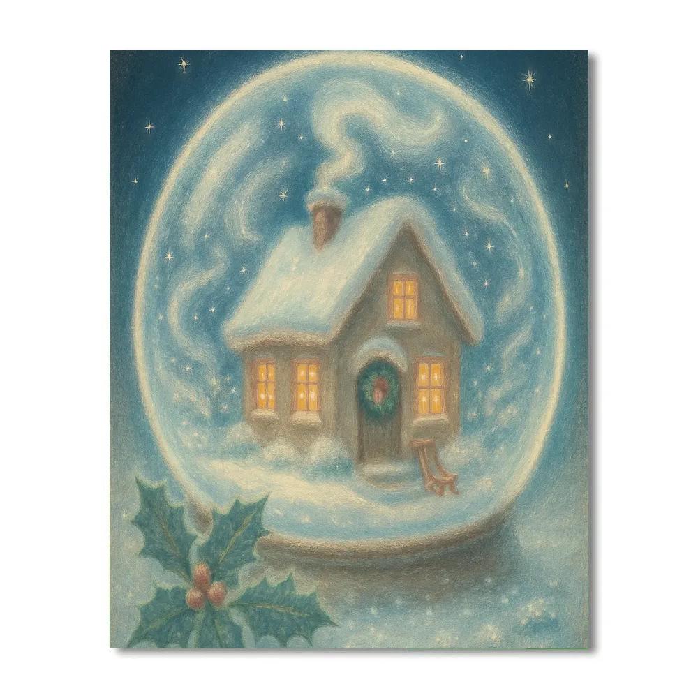 Snow Globe Cottage At Midnight Blue Paint by numbers art