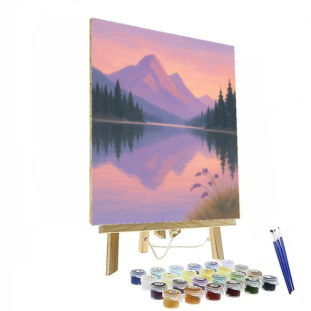 Lavender Sunrise Over A Mountain Mirror Lake Numbered painting kits