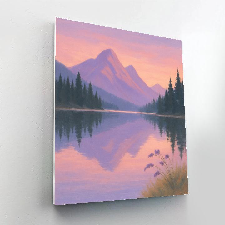 Lavender Sunrise Over A Mountain Mirror Lake Numbered painting kits