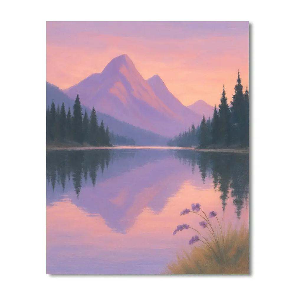 Lavender Sunrise Over A Mountain Mirror Lake Numbered painting kits
