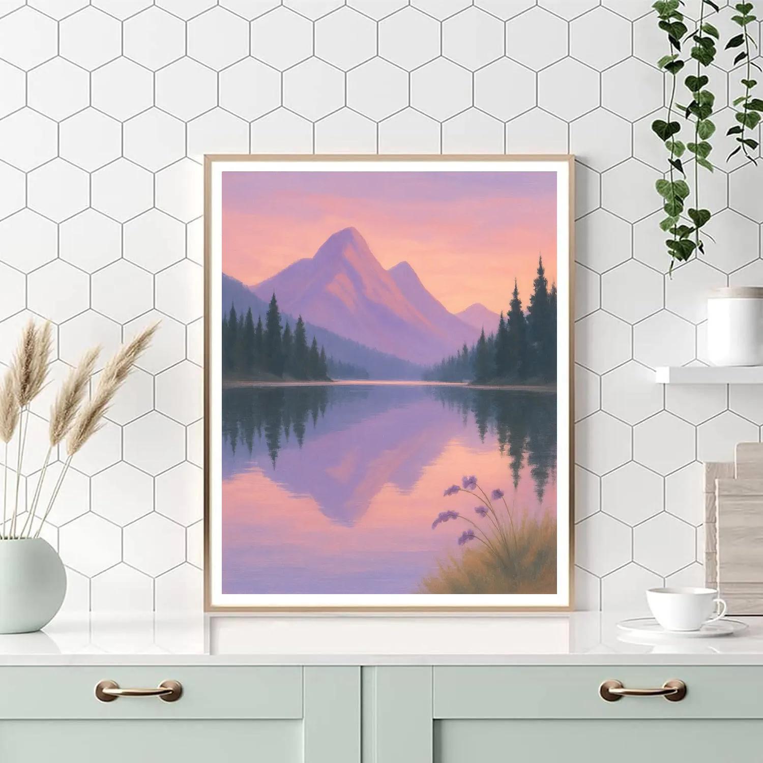 Lavender Sunrise Over A Mountain Mirror Lake Numbered painting kits