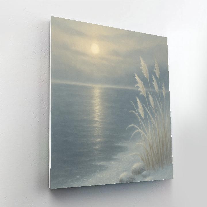 Winter Stillness With Frosted Reeds And Pale Sun Number painting