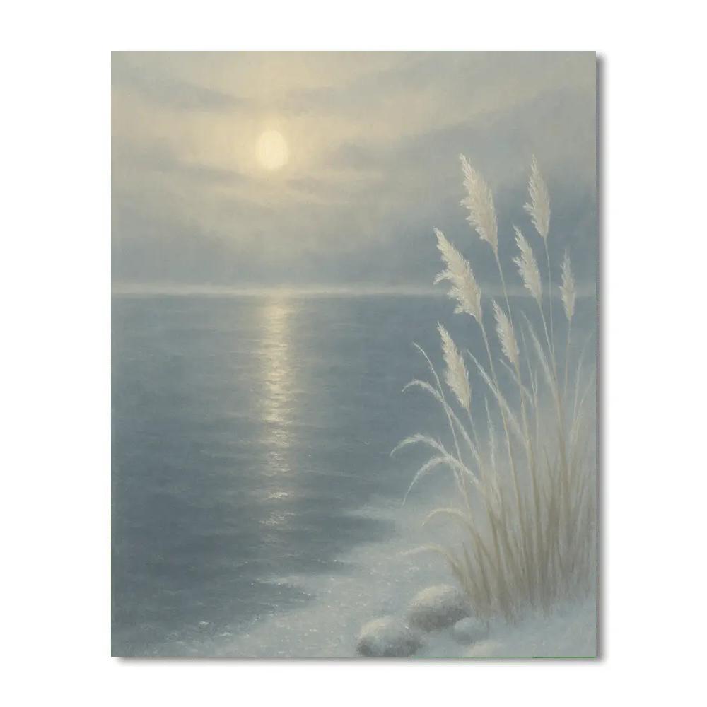 Winter Stillness With Frosted Reeds And Pale Sun Number painting