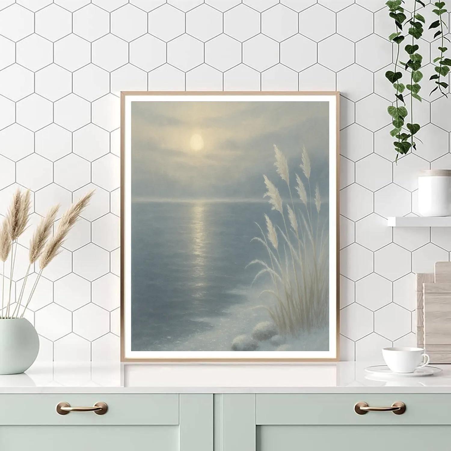 Winter Stillness With Frosted Reeds And Pale Sun Number painting