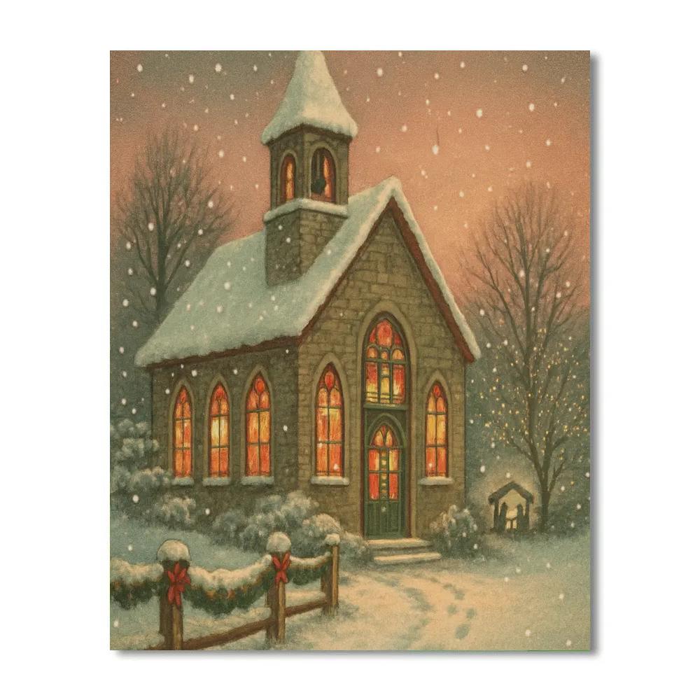 The Frosted Bell Tower Evening DIY paint by numbers