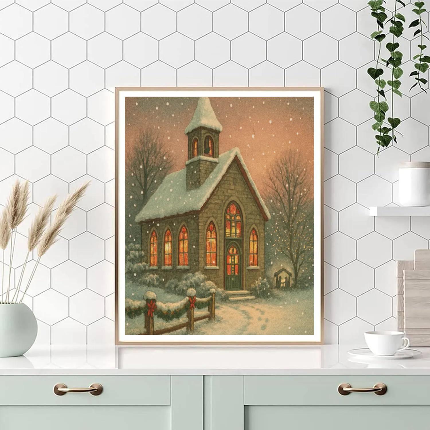 The Frosted Bell Tower Evening DIY paint by numbers