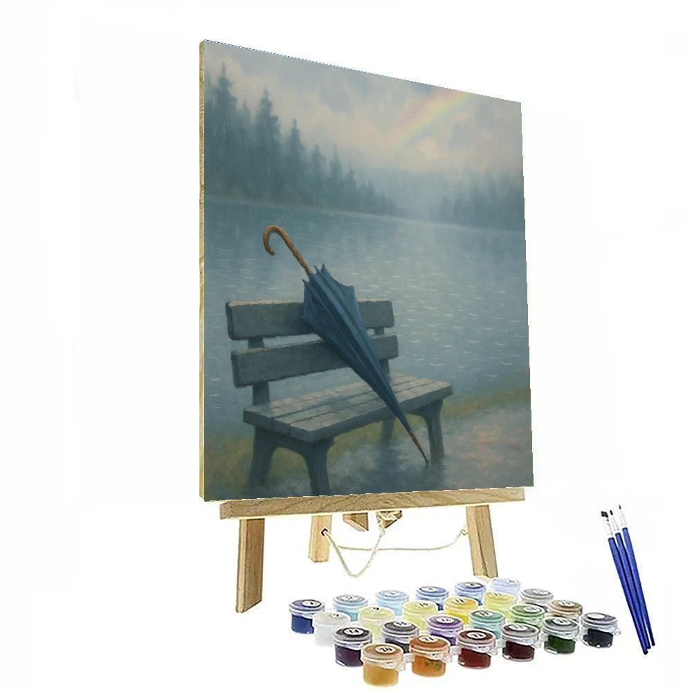 Rainy Lakeside Umbrella Silence Number painting