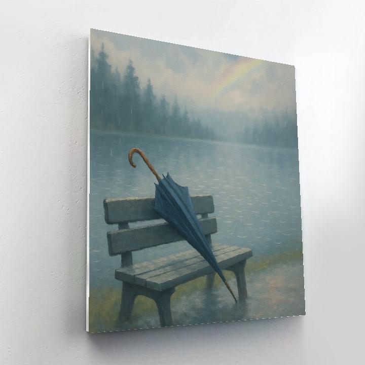 Rainy Lakeside Umbrella Silence Number painting