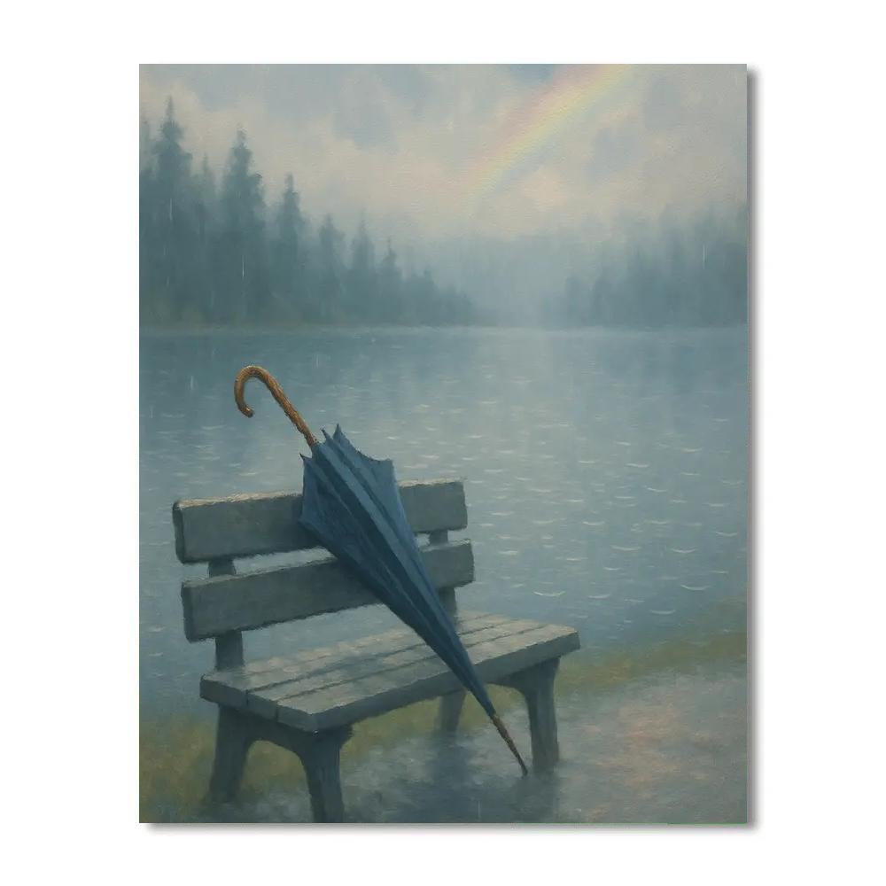 Rainy Lakeside Umbrella Silence Number painting