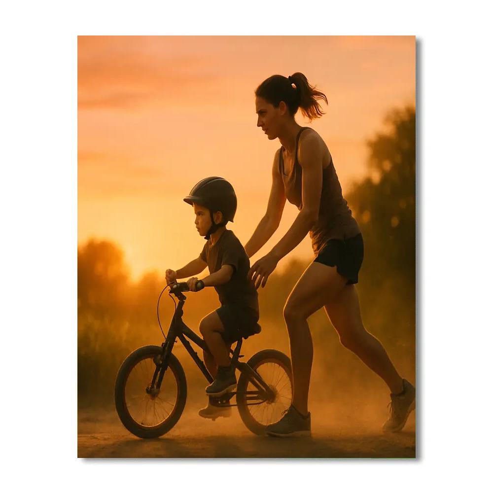 Mother And Child Sunset Bike Lesson DIY paint by numbers