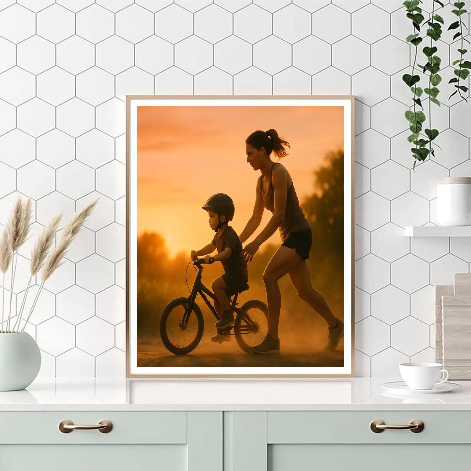 Mother And Child Sunset Bike Lesson DIY paint by numbers