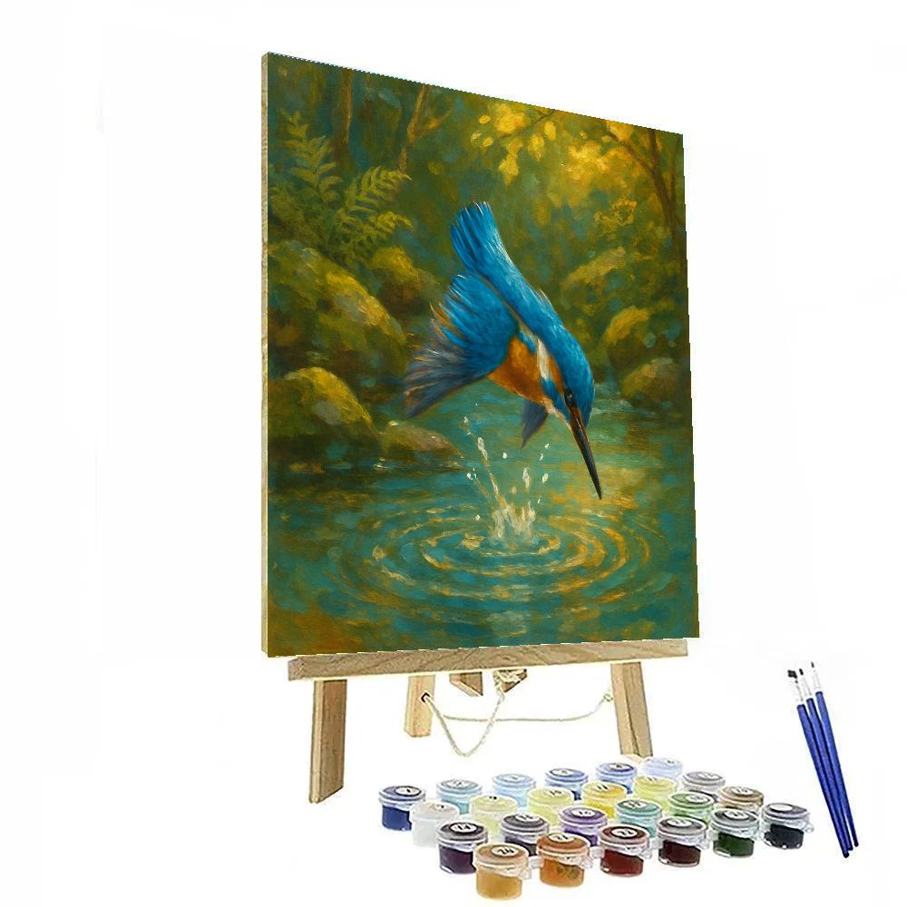Kingfisher Splash Jewel Over A Still Woodland Stream paint by color