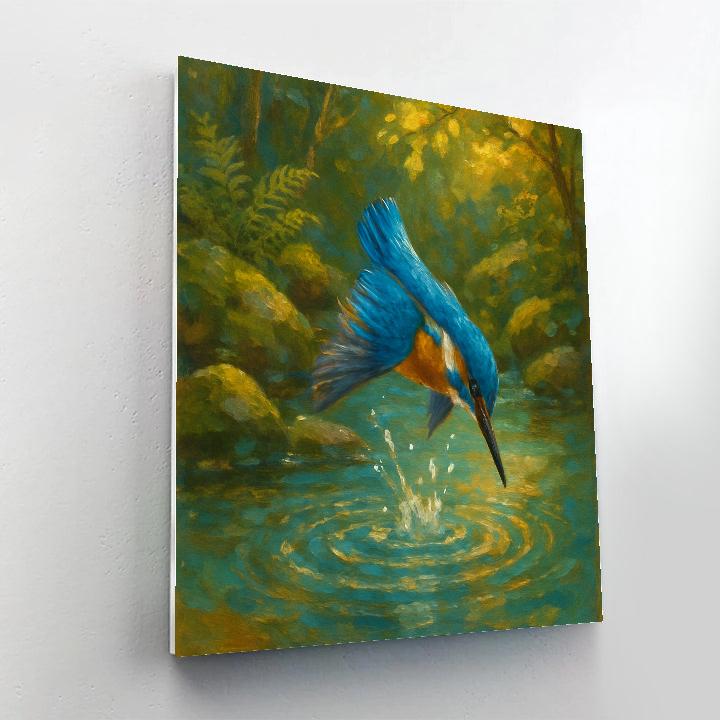 Kingfisher Splash Jewel Over A Still Woodland Stream paint by color