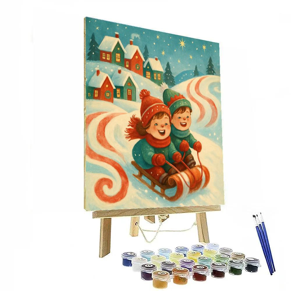 Sledding Down The Peppermint Hill Numbered painting kits