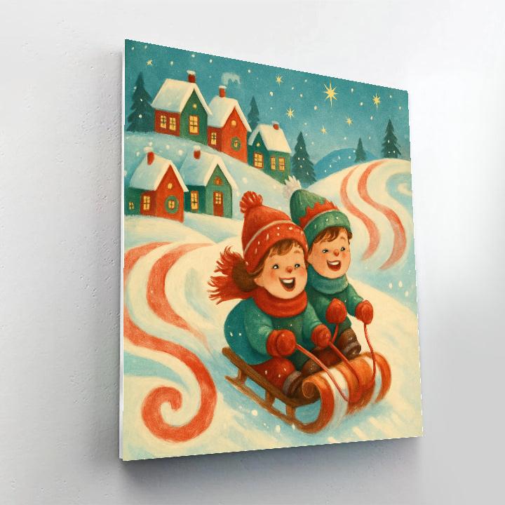 Sledding Down The Peppermint Hill Numbered painting kits