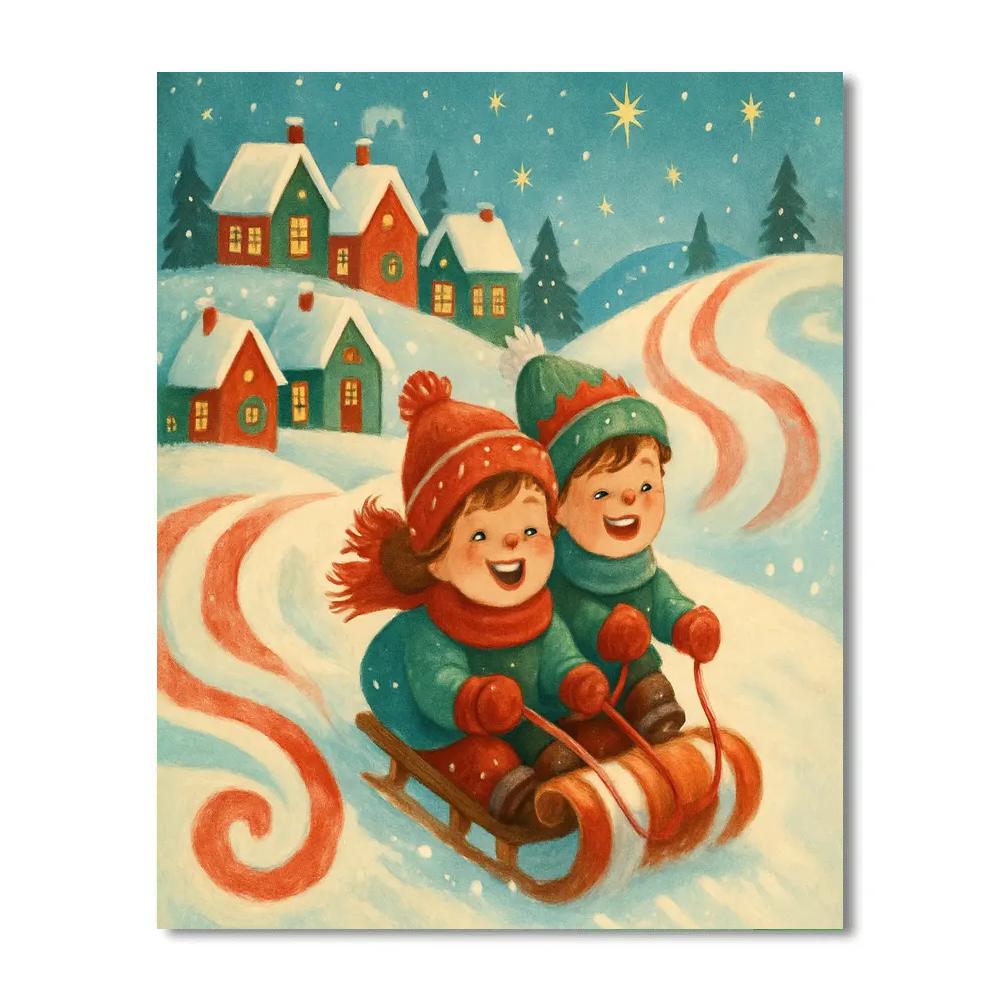 Sledding Down The Peppermint Hill Numbered painting kits