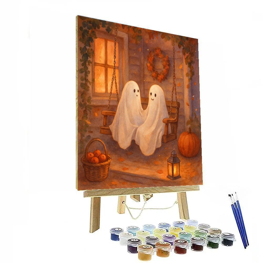 Autumn Porch Swing With Ghostly Blankets DIY paint by numbers