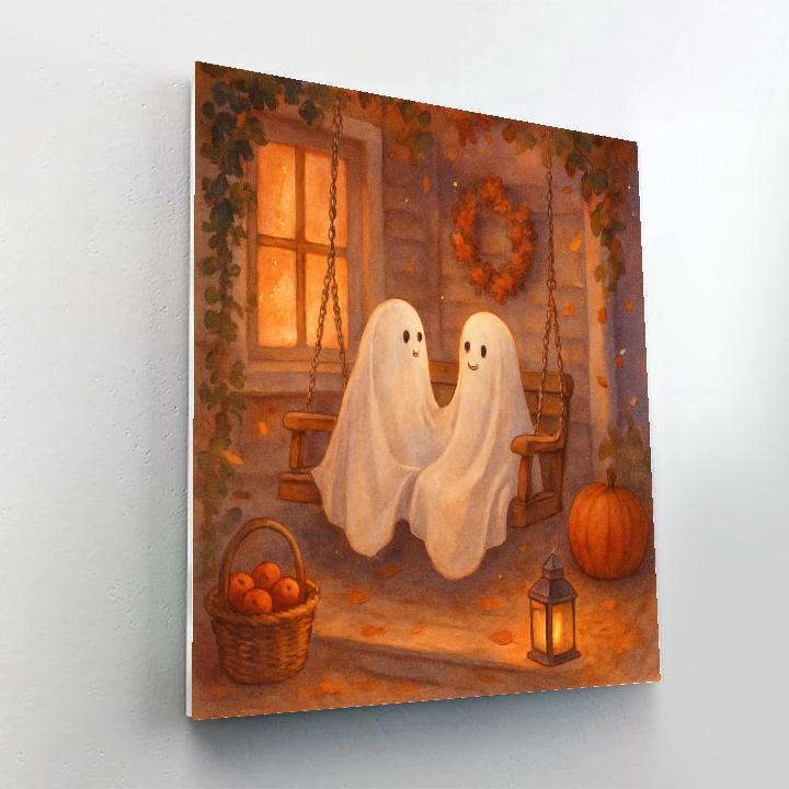 Autumn Porch Swing With Ghostly Blankets DIY paint by numbers
