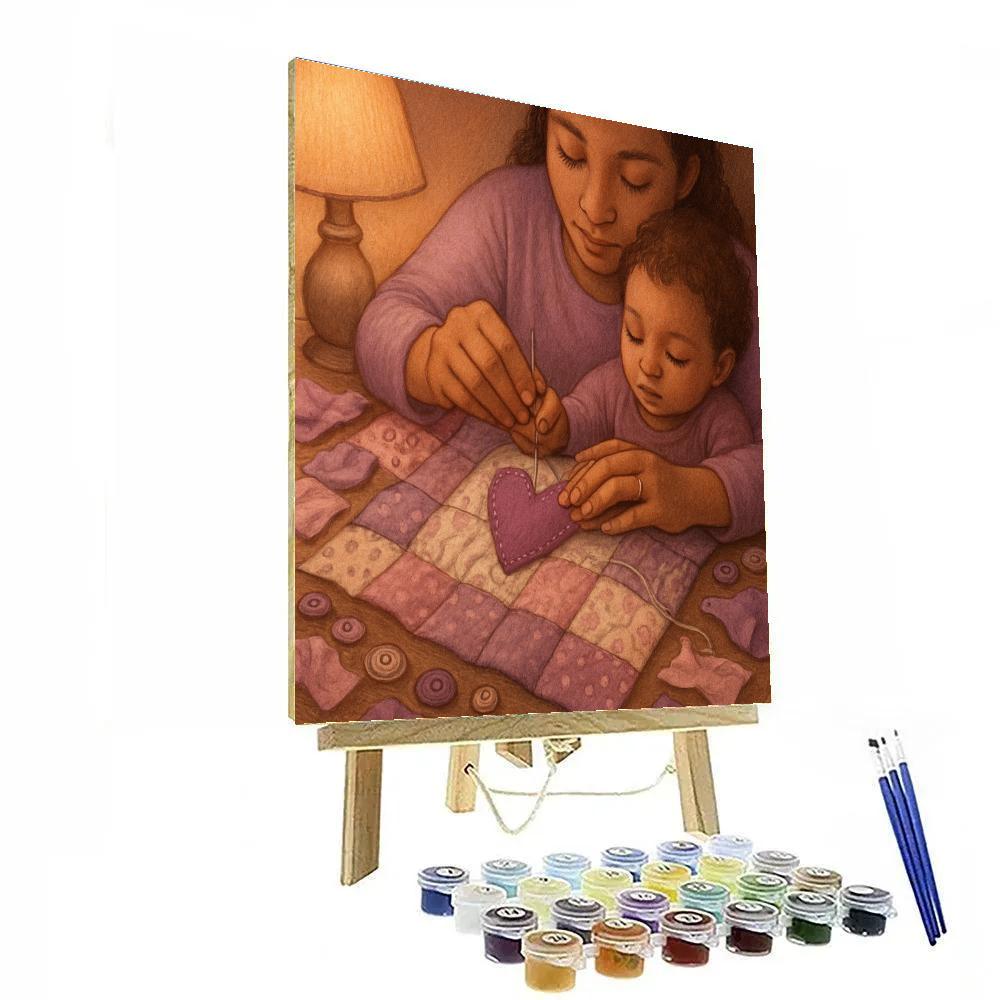 Mother And Child Sewing A Patchwork Heart Quilt Paint by numbers kits