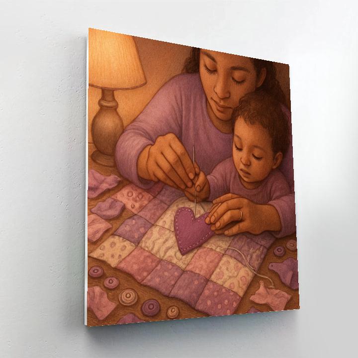 Mother And Child Sewing A Patchwork Heart Quilt Paint by numbers kits