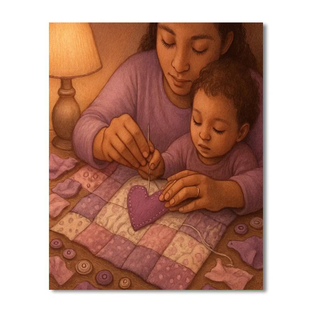 Mother And Child Sewing A Patchwork Heart Quilt Paint by numbers kits