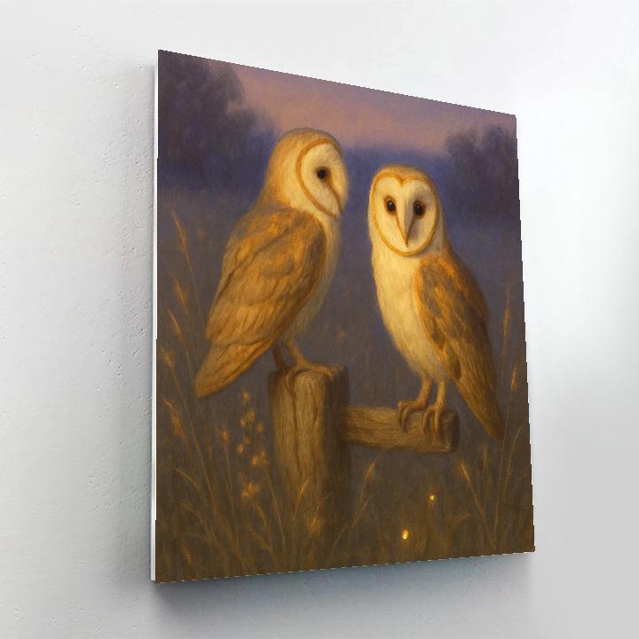 Twilight Barn Owls In A Meadow Of Firefly Light paint by numbers