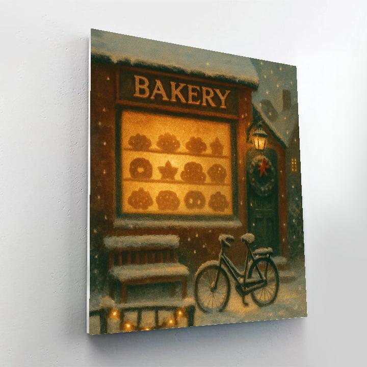 Golden Bakery Window In Falling Snow painting number kit