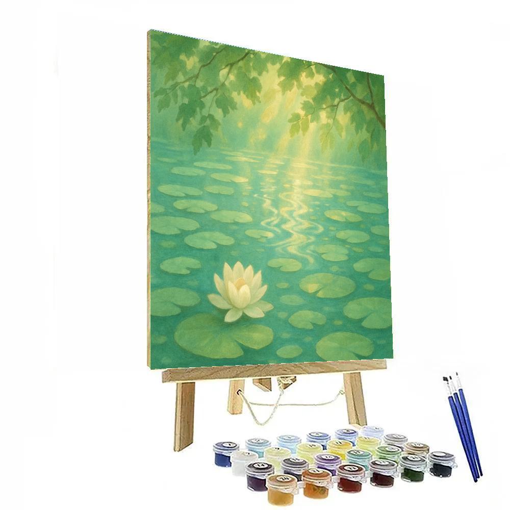 Spring Lily Pads Under Dappled Light Beams paint by numbers