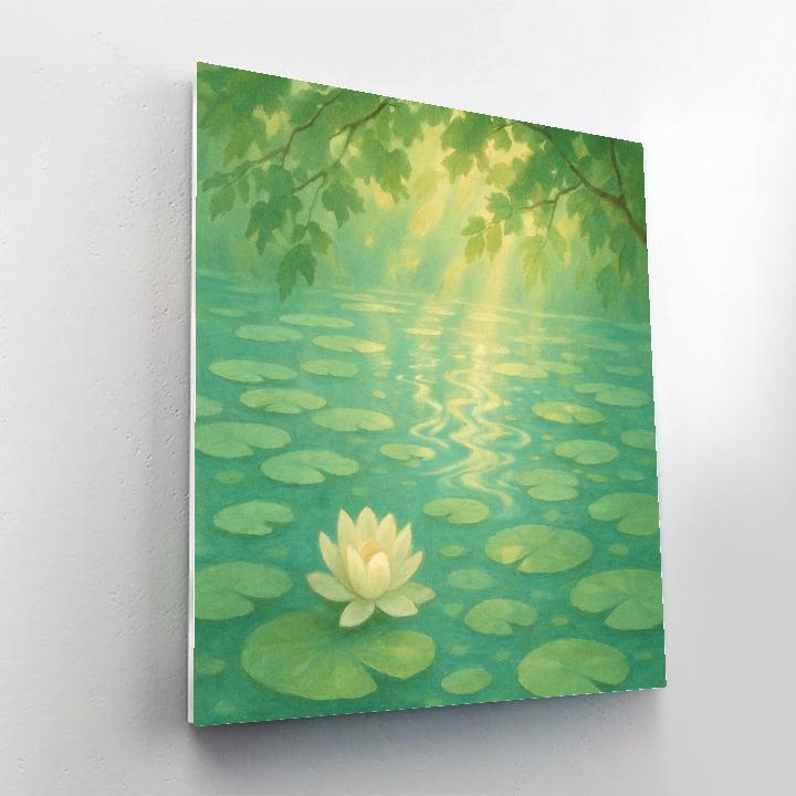 Spring Lily Pads Under Dappled Light Beams paint by numbers