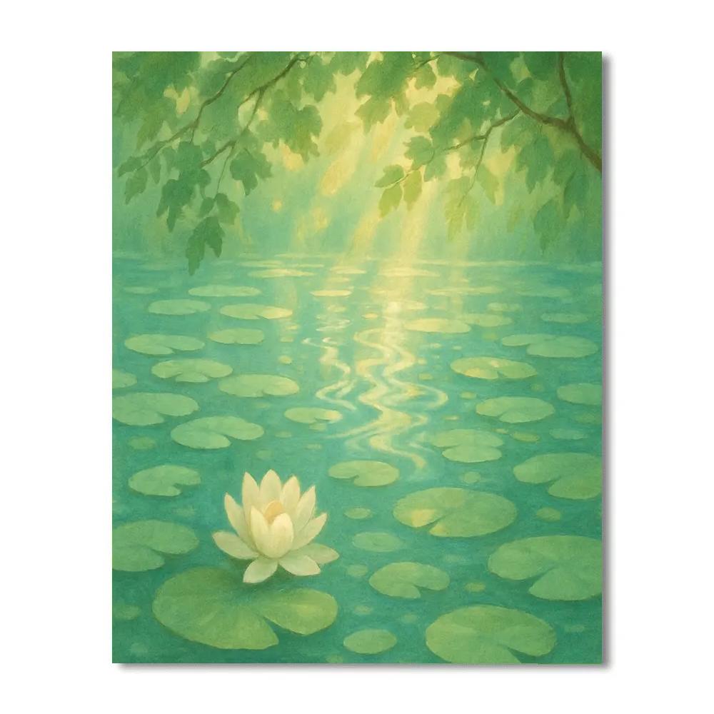 Spring Lily Pads Under Dappled Light Beams paint by numbers