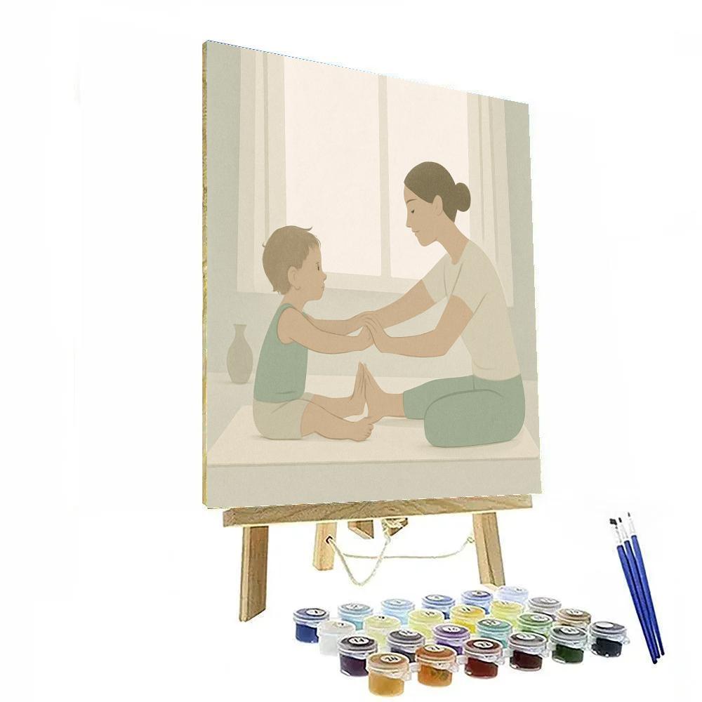 Mother And Child Morning Stretch By The Window paint by color