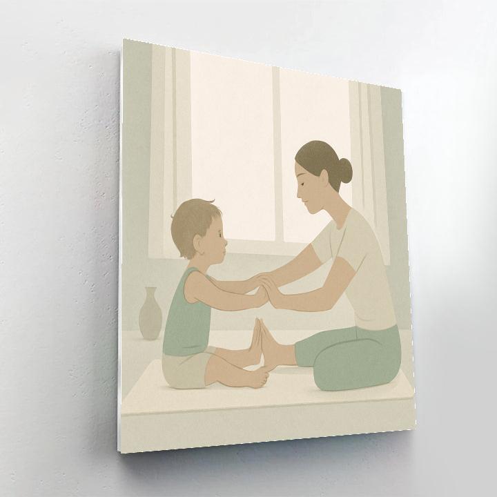 Mother And Child Morning Stretch By The Window paint by color