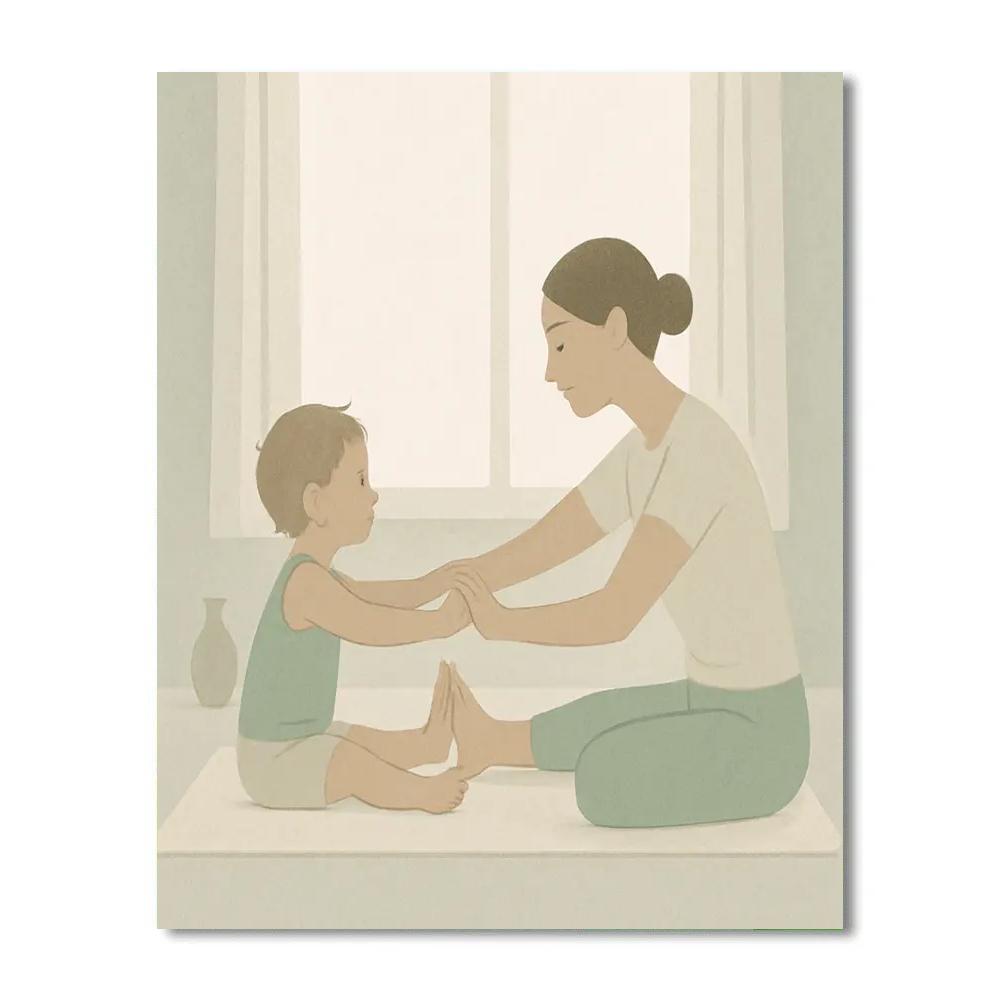 Mother And Child Morning Stretch By The Window paint by color