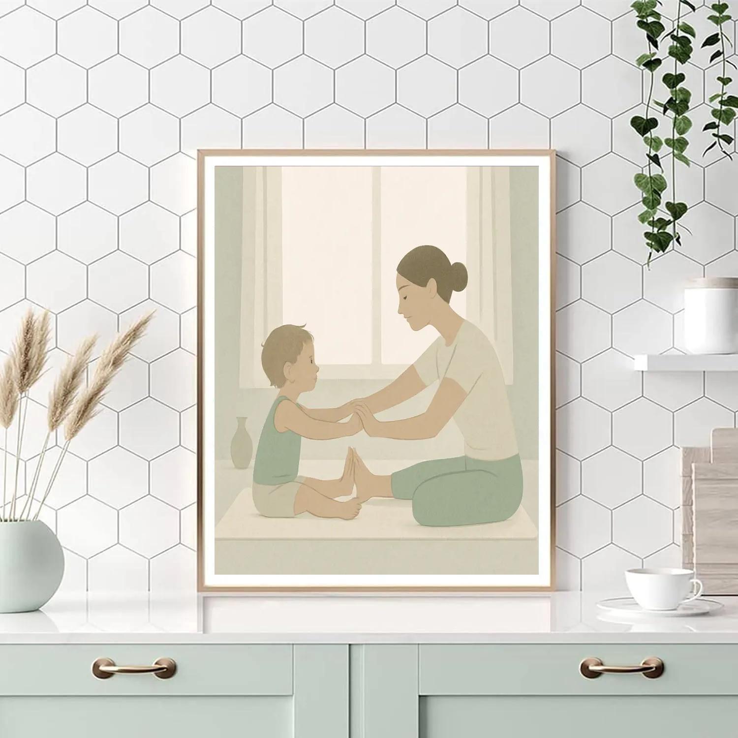 Mother And Child Morning Stretch By The Window paint by color