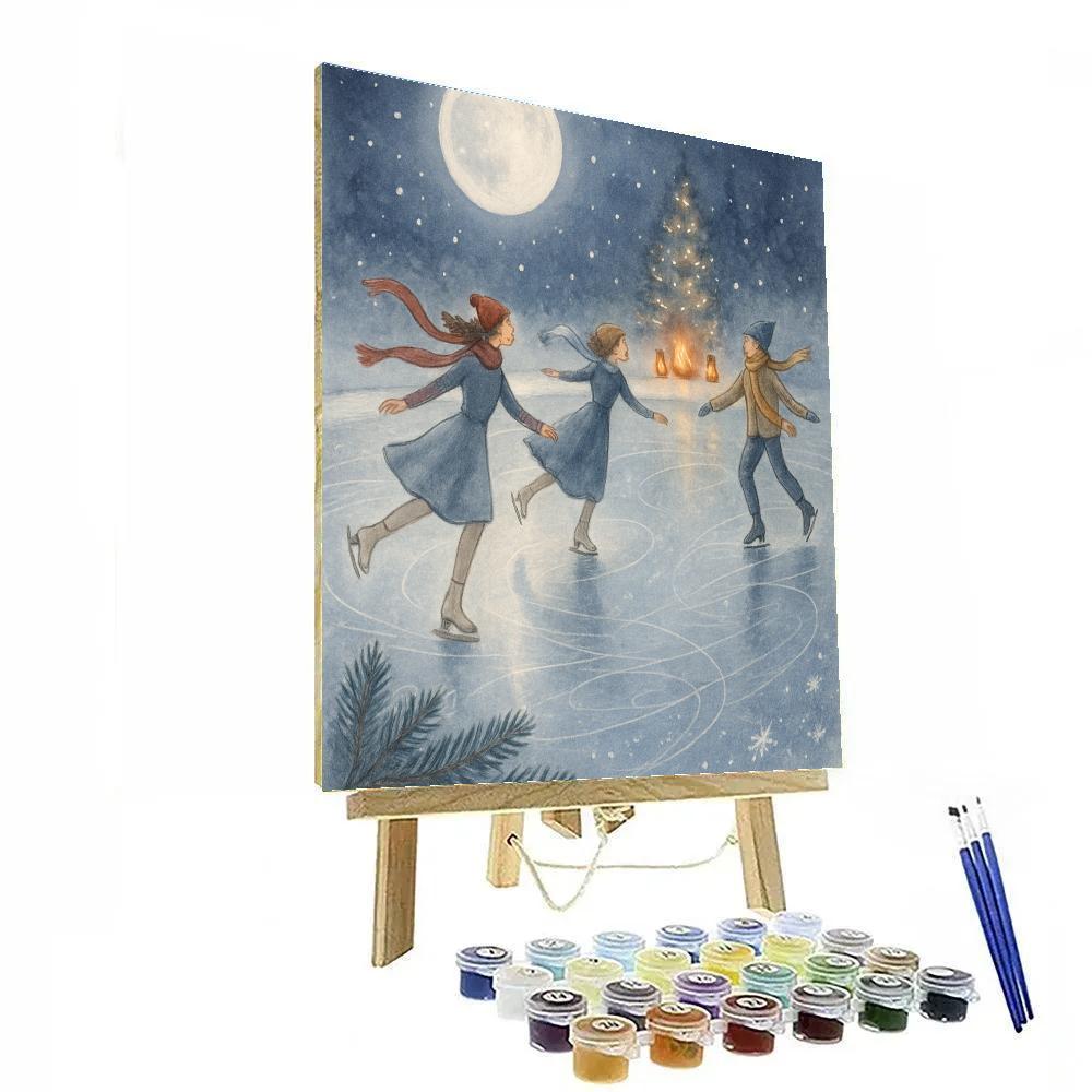 Moonlit Skaters On The Mirror Pond Paint by numbers kits